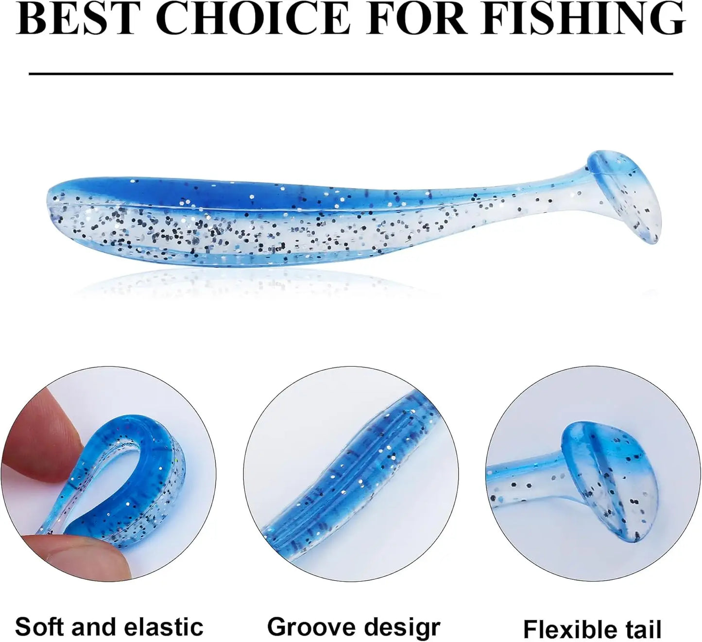Soft Fishing Lures Kit: 90pcs Plastic Baits with 5 Fishhooks, Paddle Tail Swimbaits- for Bass, Trout, Walleye, Crappie