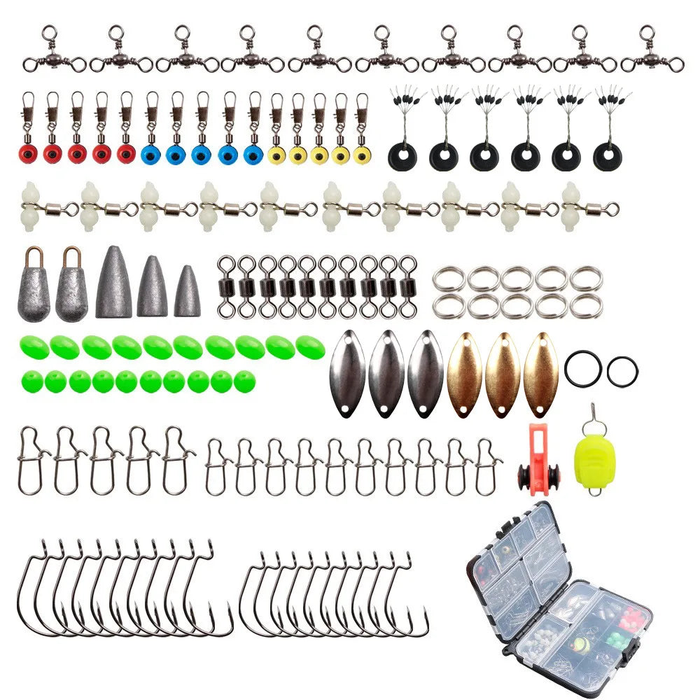 183pcs Fishing Lure Accessories Set with Portable Case, Space Beans, Luminous Float Stoppers, Swivels & Complete Fishing Tackle