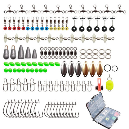 183pcs Fishing Lure Accessories Set with Portable Case, Space Beans, Luminous Float Stoppers, Swivels & Complete Fishing Tackle