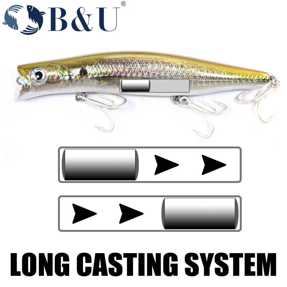 B&U Floating Popper, Long Casting, Saltwater Sea Bass, Pike Fishing/ 3D Printing-Topwater for TUNA, DORADO/MAHI, REDFISH, KINGFISH, SNAPPER, JACKS & OTHER PELAGIC SPECIES