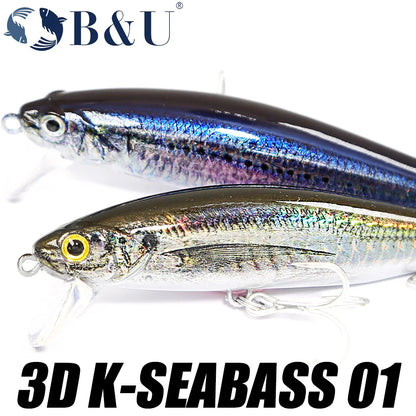 B&U 80mm Sinking Minnow / Saltwater- Long Casting Wobblers for Sea Bass and Other Predator Species