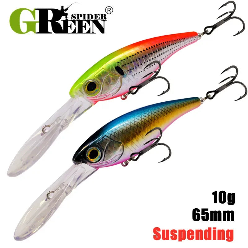 GREENSPIDER Suspend Floating Minnow 10g Deep Diving Hard Lure For Pike, Perch, Trout, Bass