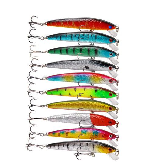 10Pcs Long Tail Minnow Fishing Lure 10cm 9g Floating Hard Bait Artificial Wobbler Crankbait 3D Eye  Fishing Tackle
