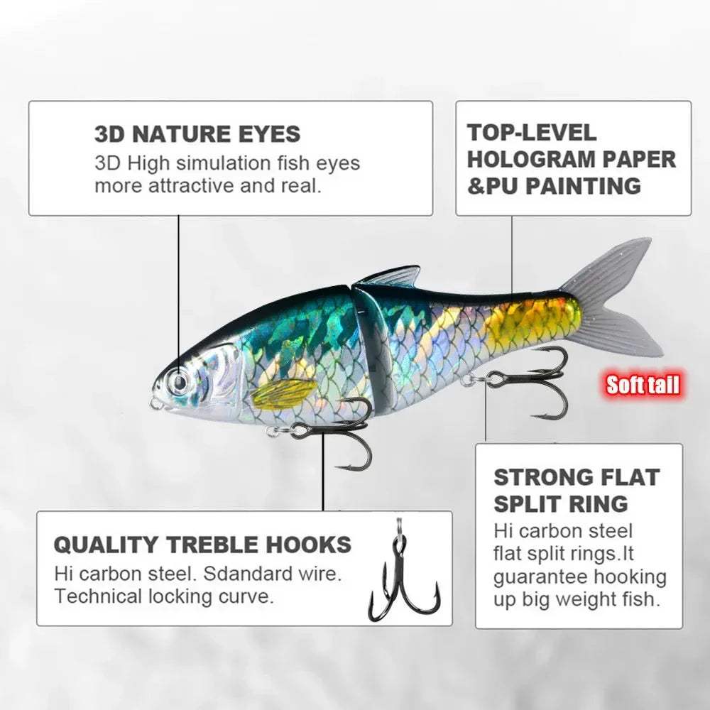 125mm 37.5g Glide Bait/ Jointed Swimbait- For Big BASS, PIKE, MUSKY, STRIPER, SHEEFISH, SNOOK, REDS, TARPON & other INSHORE SPECIES