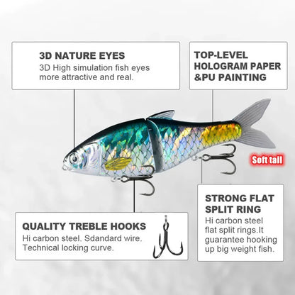 125mm 37.5g Glide Bait/ Jointed Swimbait- For Big BASS, PIKE, MUSKY, STRIPER, SHEEFISH, SNOOK, REDS, TARPON & other INSHORE SPECIES