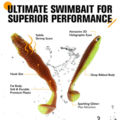 Paddle Tail Swimbaits 10/16/20PCS  Trout Crappie Walleye BASS Soft Baits for  Fishing (Green)