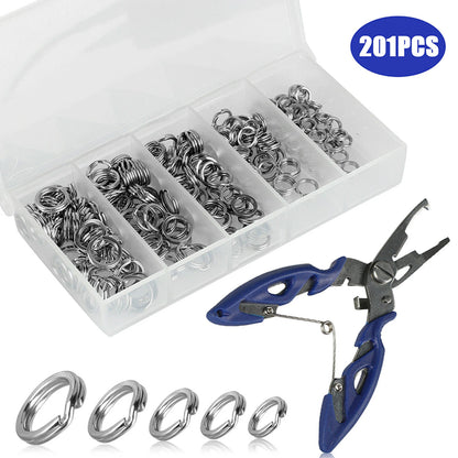 200Pcs Fishing Split Rings Set 5 Size Stainless Steel O Rings , Connector For  Fishing