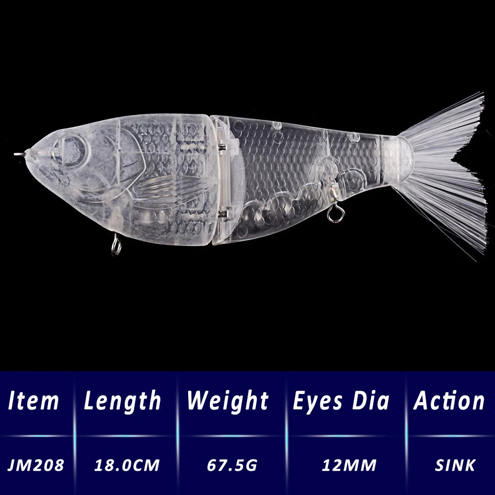 PyroCatus 3pcs Unpainted Fishing Blanks 18cm/67.5g Glide Swimbait for Big Game Fishing DIY Hard Baits