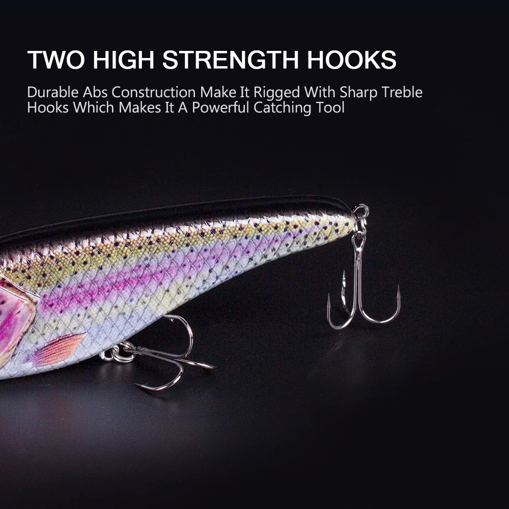 Hanlin Glide/Jerk-bait 75/90/120/150/mm 
FOR BASS, WALLEYE, PIKE, MUSKY, STEELHEAD, SALMON, CATFISH, STRIPERS & INSHORE SPECIES LIKE DRUM, SNOOK, SPECKLED TROUT