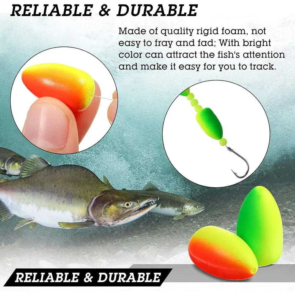 60 Pack Foam Bullet Snell Floats for Fishing - Ideal for Pompano, Trout, Catfish & Walleye