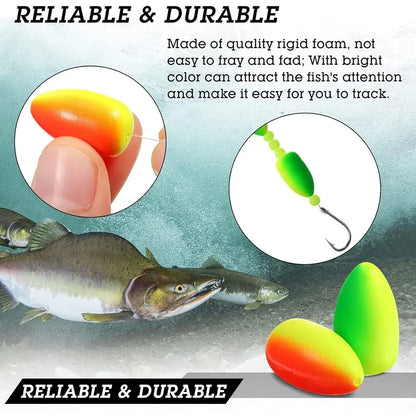 60 Pack Foam Bullet Snell Floats for Fishing - Ideal for Pompano, Trout, Catfish & Walleye