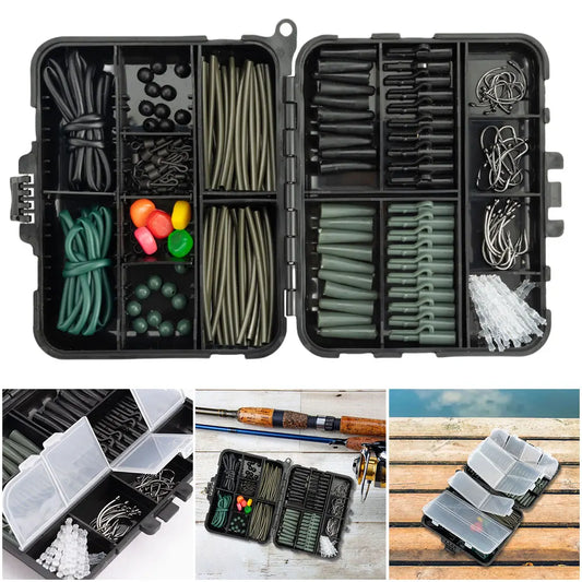 277Pcs  Fishing Accessories with Storage Box, Carp Fishing Rigs, Assortment Rust Proof Swivels, Terminal Rigs for Bass Trout and more