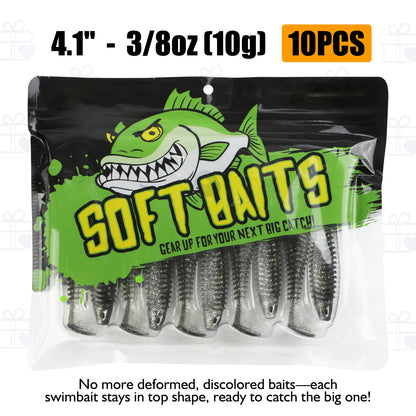 Paddle Tail Swimbaits 10/16/20PCS- for Trout, Crappie, Walleye, Bass Fishing (Black)