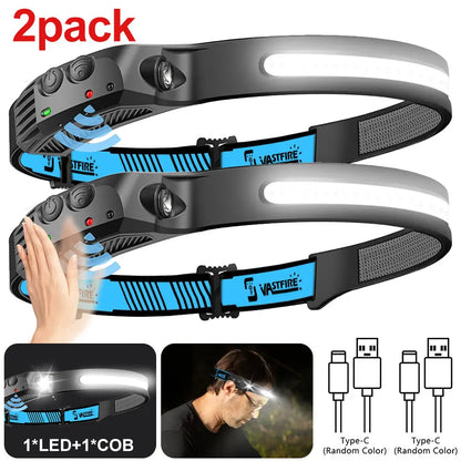 2pcs usb rechargeable head flashlight- super bright led with motion sensor for camping, running, fishing etc.
