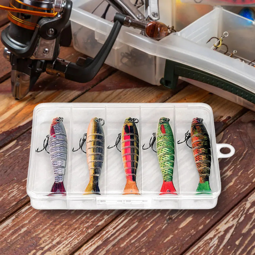 5Pcs Multi Jointed Swimbait with Treble hooks, Multi-Section Hard Bait, Sinking