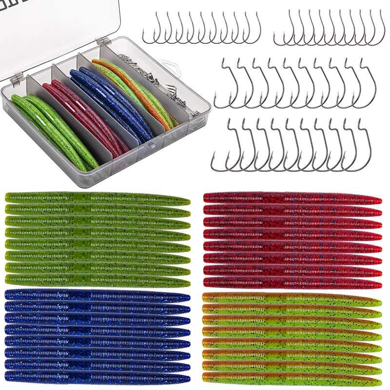 Goture 72pcs/143pcs Soft Lure Set 4in/5in High Quality, Senko-style Worm, High-carbon Hooks , Tackle Box