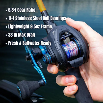 ProSpin Baitcasting Fishing Reel with Aluminum Frame and 6.8:1 Gear Ratio for Enhanced Casting Precision and Smooth Retrieval