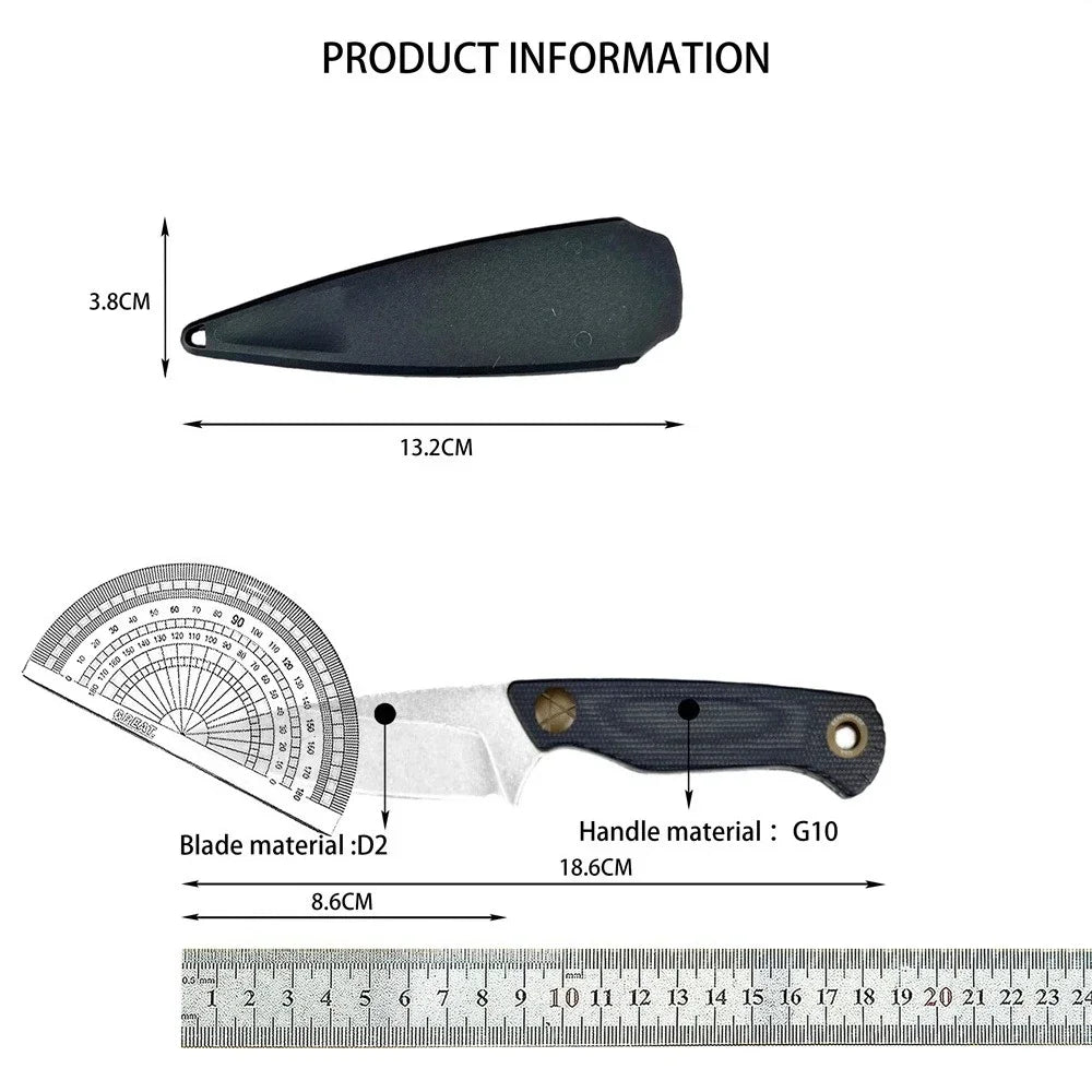 BM 203BT Fixed Blade Knife with Sheath D2 Steel Blade G10 Handle- Outdoor EDC Camping Knife, Hiking, Hunting, Survival Tool