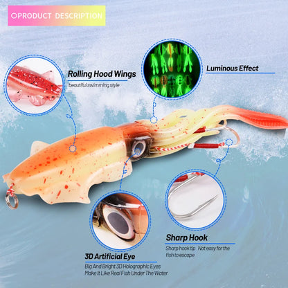 TEASER S031 60g 120g 150g 1Pcs Silicone-Sea Bionics/Swimming, Luminous Soft Squid Jigs