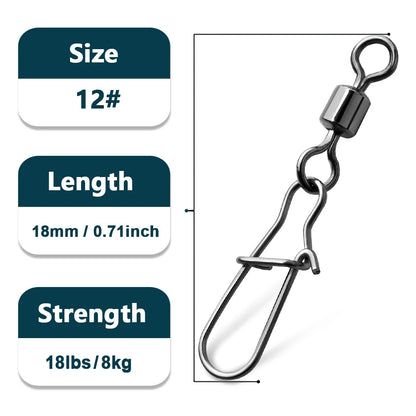 Duo-Lock Snap Swivels 50~200Pcs Fishing Swivel Snap Stainless Brass Saltwater Fishing Rolling Barrel Swivel Connectors
