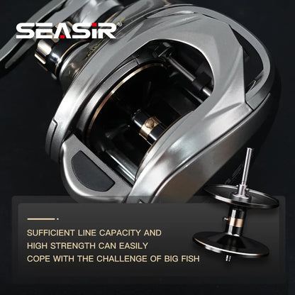 Seasir Megacuda Baitcasting Reel- Drag 15KG, Deep Spool 6.5:1, Aluminum Frame, Carbon Side, Double Handle, Metal Reel