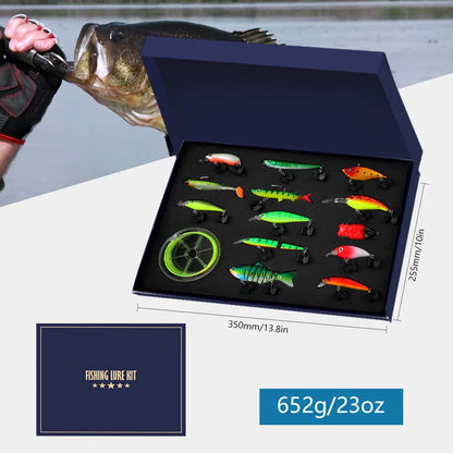 14-Piece Fishing Lure Set Gift Box, Holiday Fishing Tackle Kit with Fishing Line & Multi-Joint Pencil Lures for Anglers