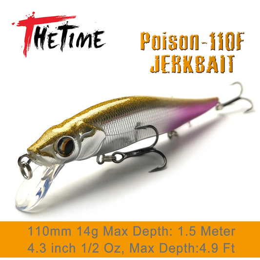 THETIME 110mm/14g PS110 SP  Jerkbait with Tungsten Weight System-for Bass, Pike, Walleye, Trout, Perch, Crappie