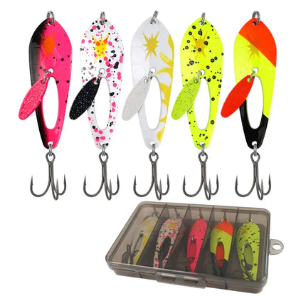 5Pcs Metal Spoon Fishing Lures with Treble Hooks  for Bass Pike Fishing