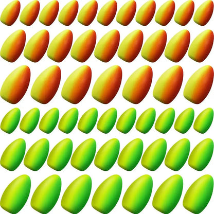 60 Pack Foam Bullet Snell Floats for Fishing - Ideal for Pompano, Trout, Catfish & Walleye