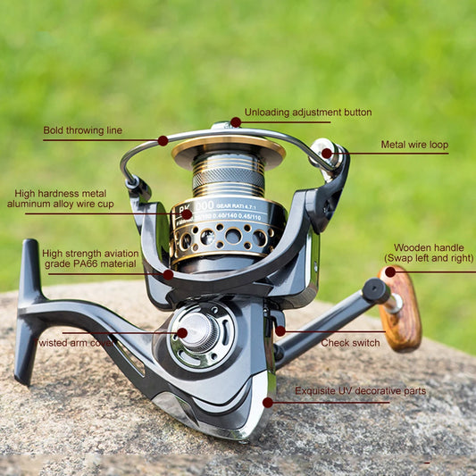 Spinning Reels Saltwater Freshwater with Wood Handle, Max Drag Power