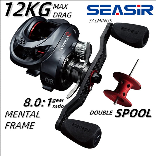 Seasir Salminus Baitcasting Fishing Reel Max Drag 12Kg 8.0:1 High Gear Ratio Metal Aluminum Frame