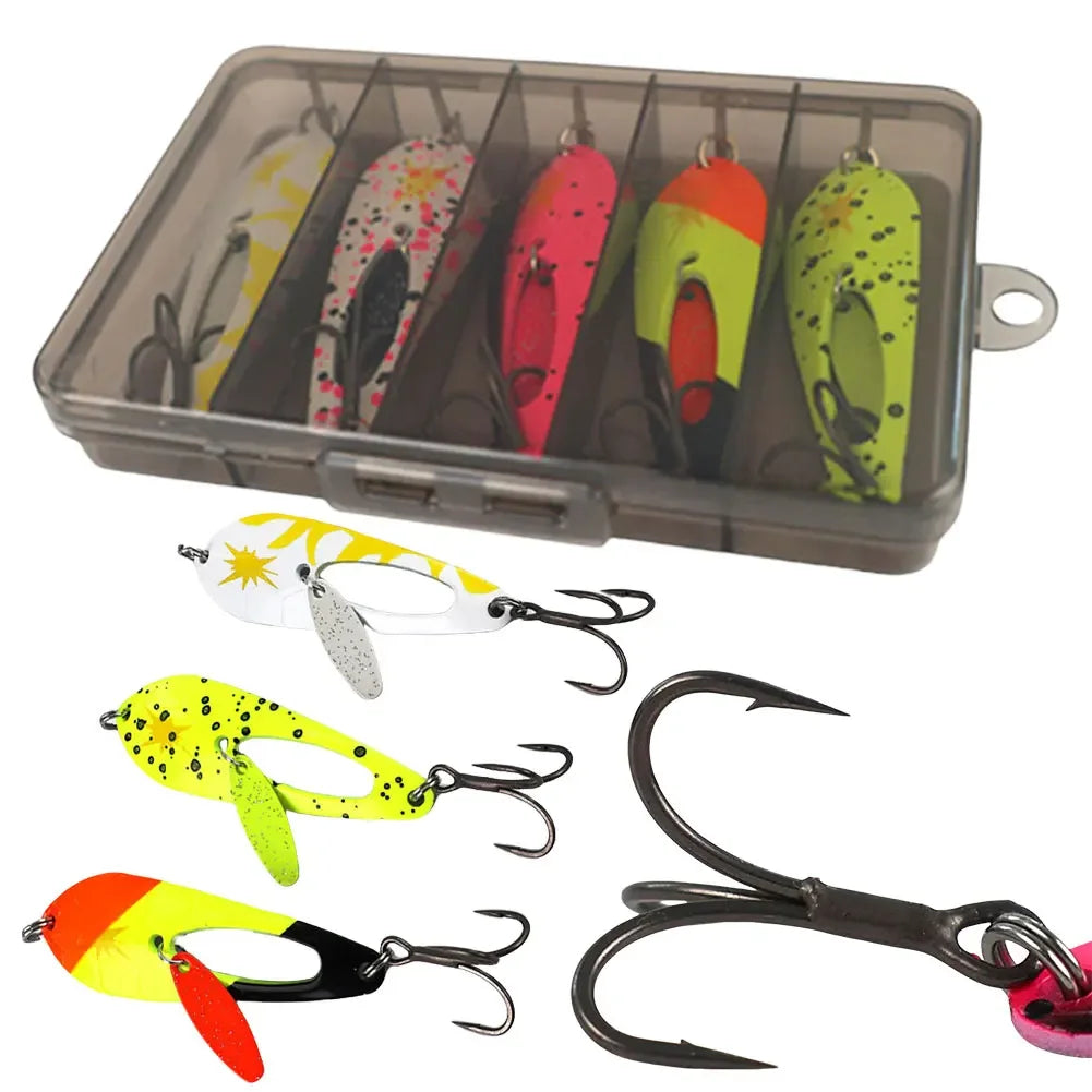 5Pcs Metal Spoon Fishing Lures with Treble Hooks  for Bass Pike Fishing