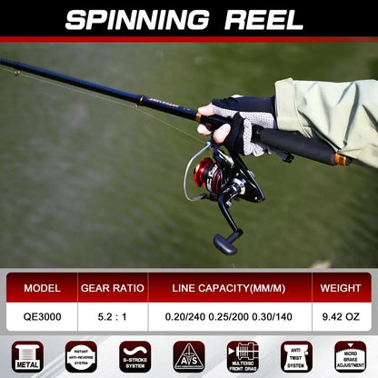 Fishing Rod and Reel Combo, 2PCS Telescopic Carbon Fiber Fishing Rod, Spinning Reels 2, Fishing Line 2, Fishing Hooks Bait Set,