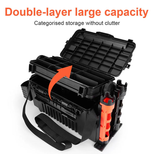 2 Tier Fishing Tackle Box , Fishing Gear Carry On Case