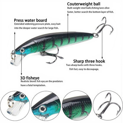 10Pcs Long Tail Minnow Fishing Lure 10cm 9g Floating Hard Bait Artificial Wobbler Crankbait 3D Eye  Fishing Tackle
