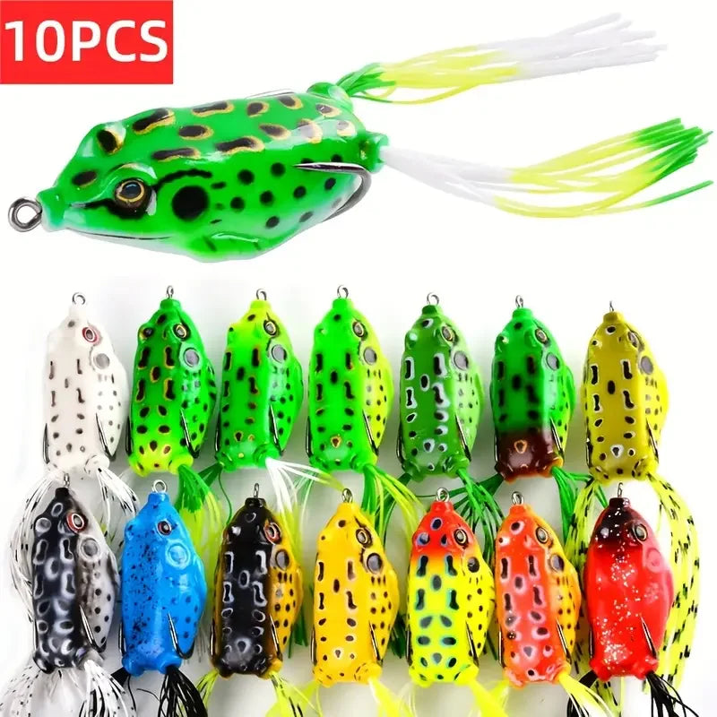 10pcs Frog  Lure Soft  Topwater Ray Frog Artificial 3D Eyes