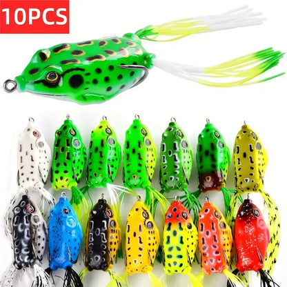 10pcs Frog  Lure Soft  Topwater Ray Frog Artificial 3D Eyes