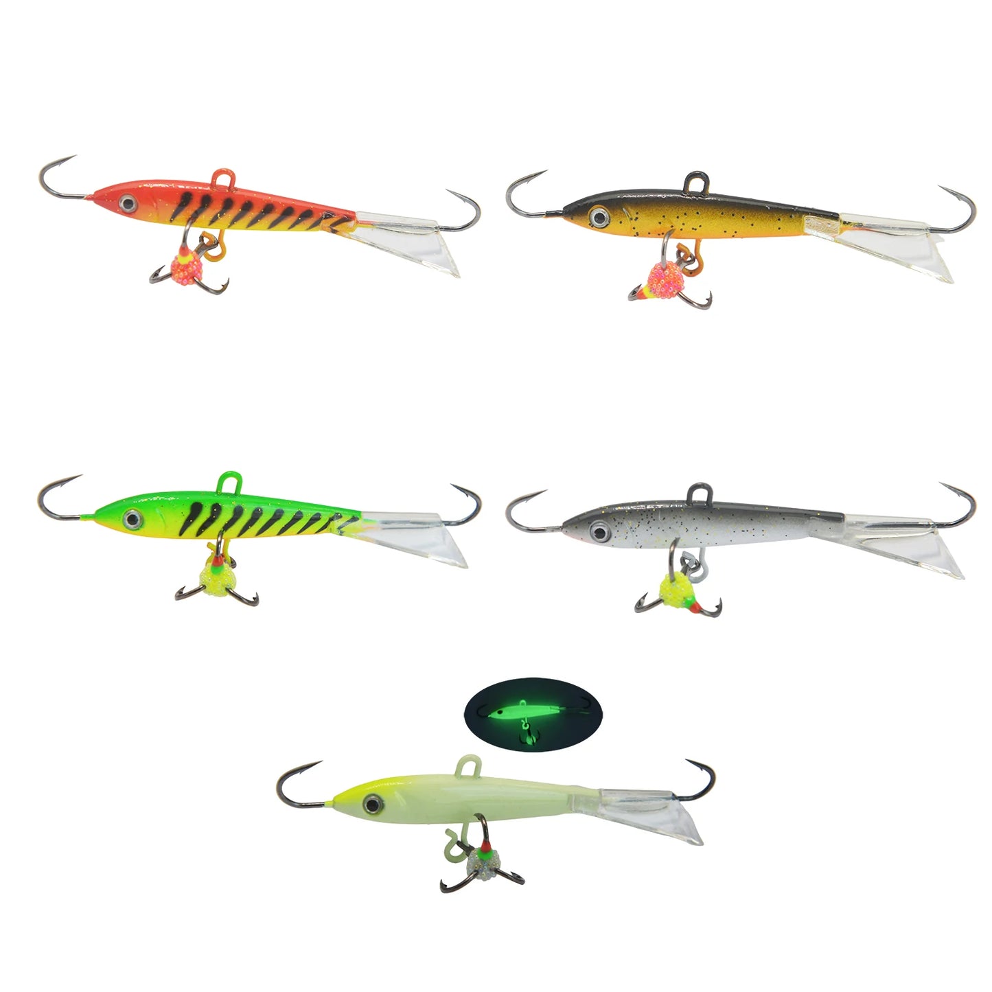 Ice Fishing Lures with Glide Tail Wings , Jigs for Bass, Perch, Walleye, Pike, Bluegill- Vertical Jigs