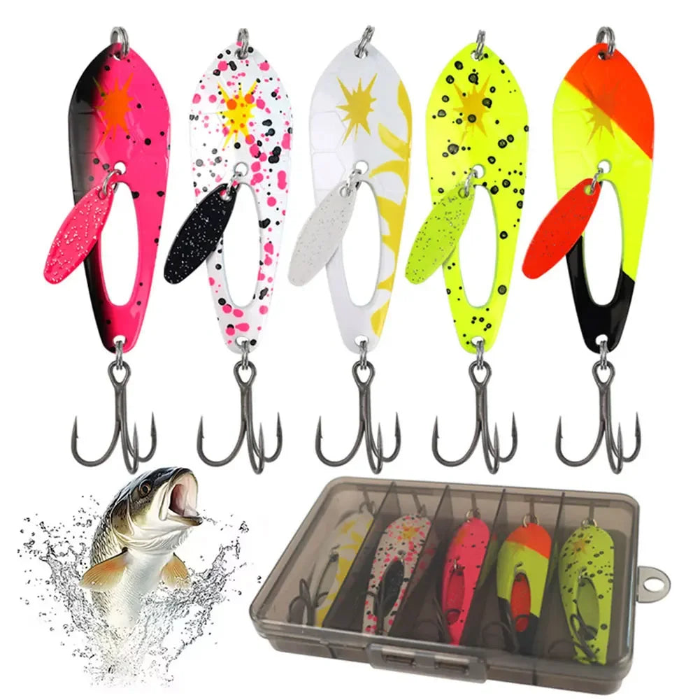 5Pcs Metal Spoon Fishing Lures with Treble Hooks  for Bass Pike Fishing