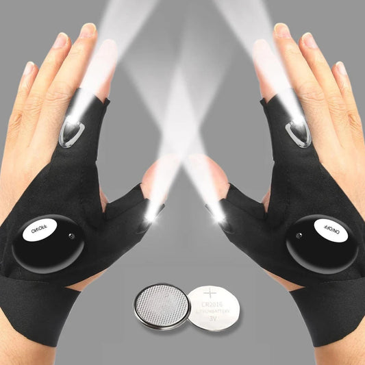LED Half Finger Glove for Men or Women - Waterproof- Night Fishing , Cycling, Running-  Flashlight Durable Fingerless Gloves