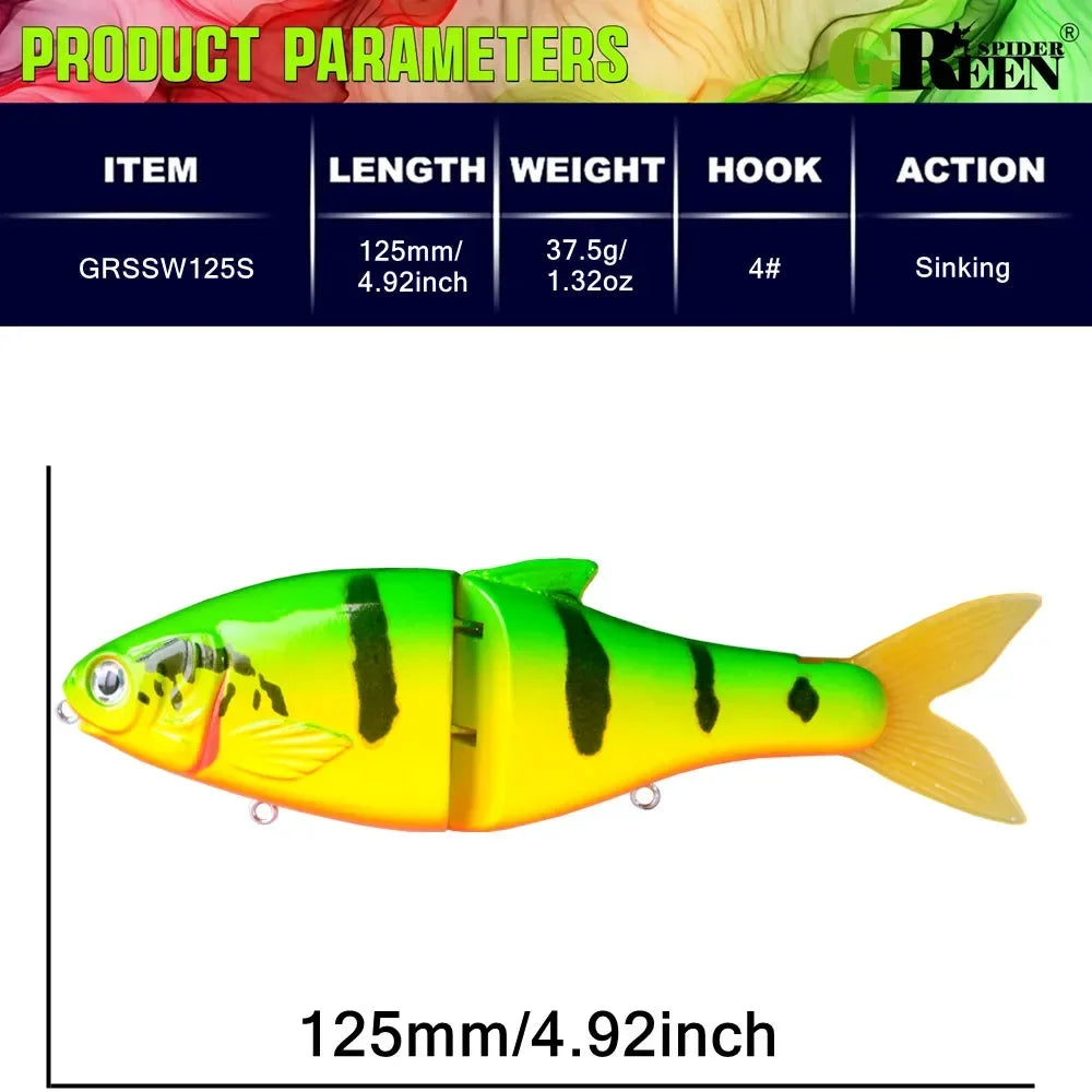 125mm 37.5g Glide Bait/ Jointed Swimbait- For Big BASS, PIKE, MUSKY, STRIPER, SHEEFISH, SNOOK, REDS, TARPON & other INSHORE SPECIES
