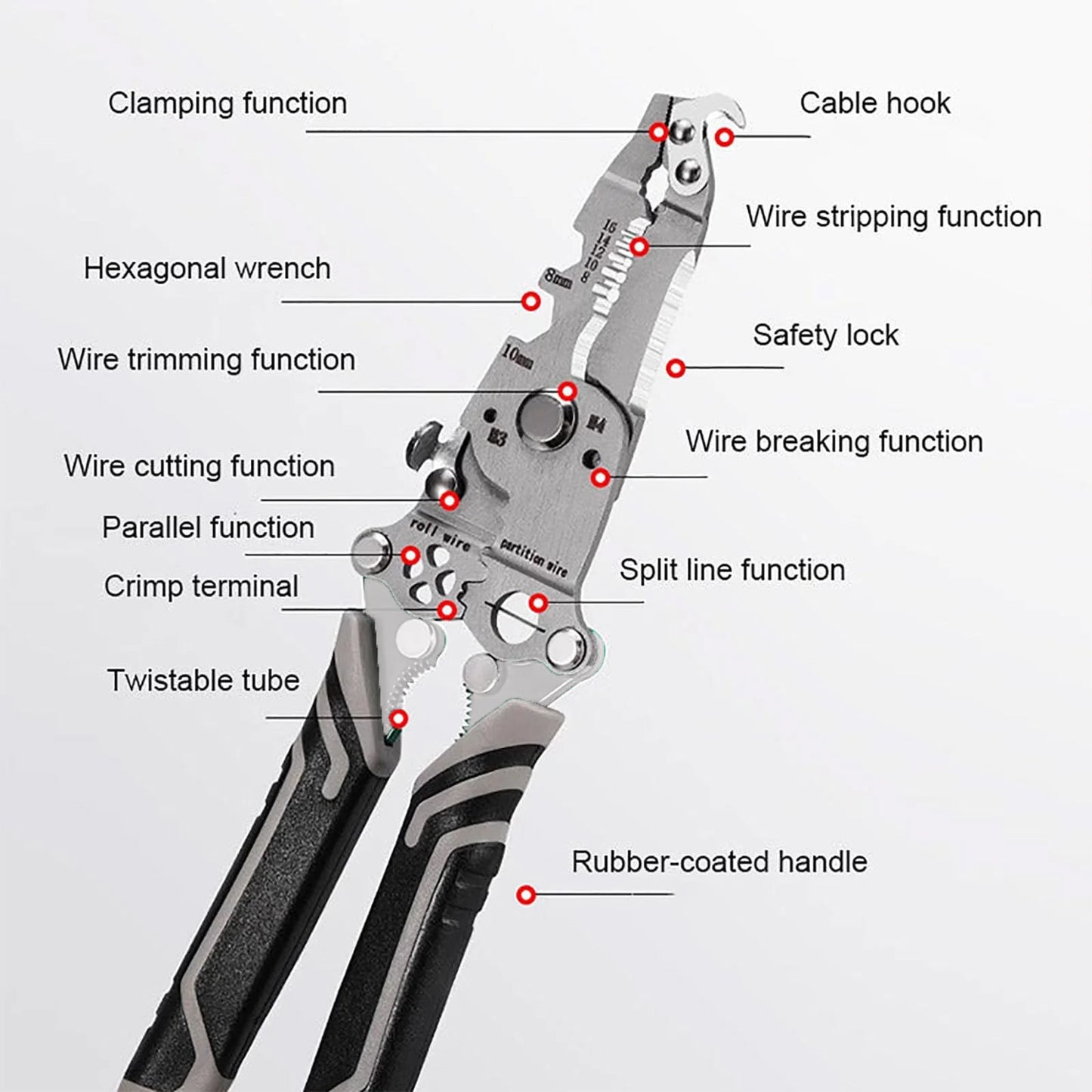 Multifunctional Foldable Wire Stripper, High-Hardness Cutting Edges, Crimper Cable, Cutter Plier
