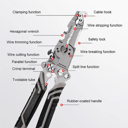 Multifunctional Foldable Wire Stripper, High-Hardness Cutting Edges, Crimper Cable, Cutter Plier
