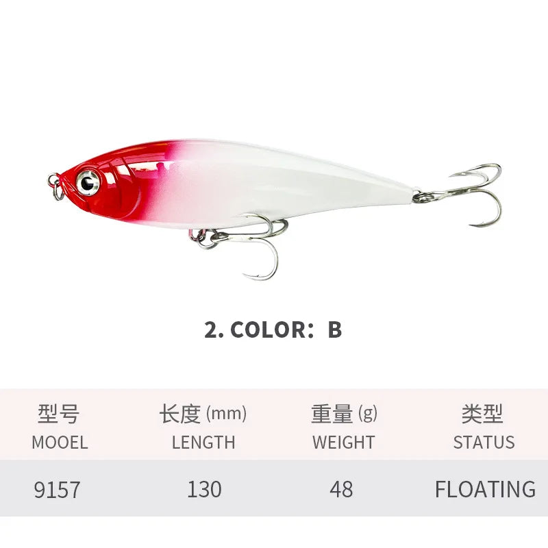130MM 48G Pencil Fishing Lures 3D Inshore -- Hard, Floating Wobblers for Twitch Fishing