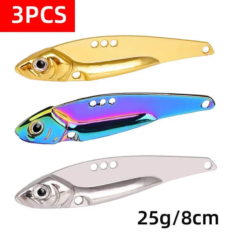 3PCS BLADE-BAIT, Metal Jig - 7g-25g VIB- Sinking/  Pesca, Pike, Carp, Sea Fishing, and ALL Freshwater Species Lure