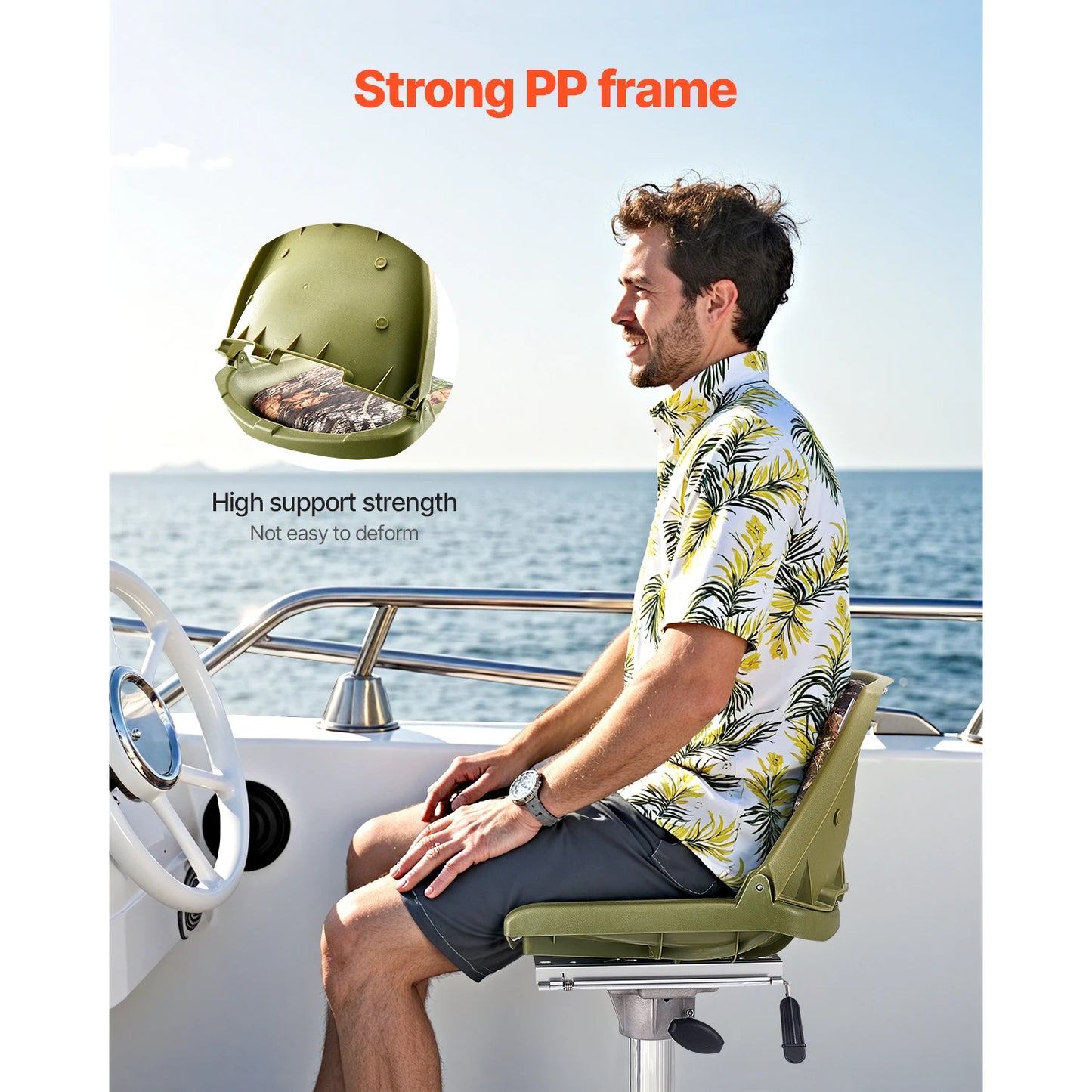 SucceBuy Boat Seat, Low Backrest, Folding Fishing Boat Seat with Thickened Sponge Cushion PP Frame, Flip Up Boat Seat