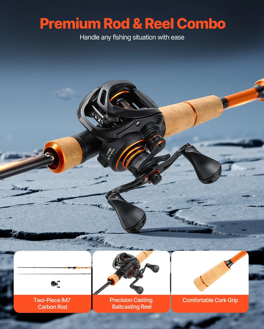 Rod And Fishing Reel Combo, IM7 Carbon Fiber Baitcasting Rod And Reel Combo, Bass Fishing Pole With 6+1 BB System, 7.0:1 Gear