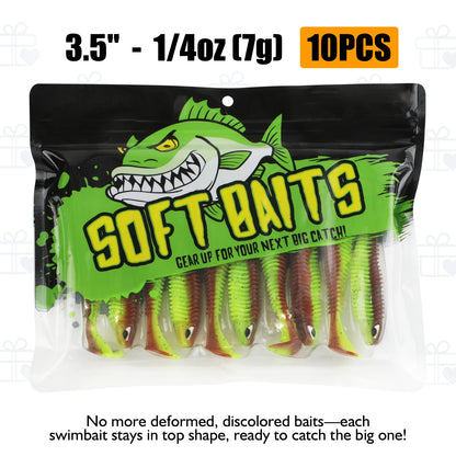 Paddle Tail Swimbaits 10/16/20PCS  Trout Crappie Walleye BASS Soft Baits for  Fishing (Green)