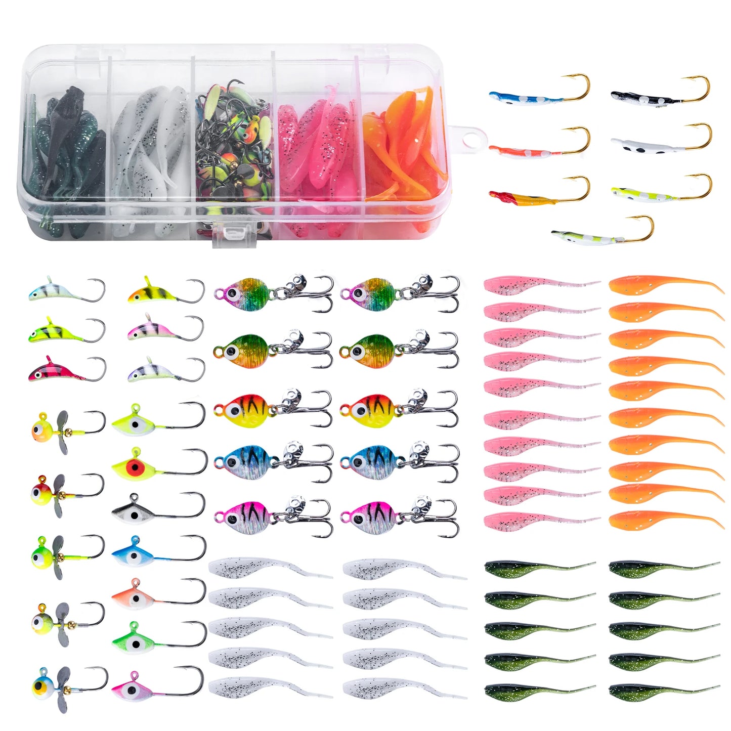 Goture 40pcs/set Ice Fishing Spoon Set, Bionic Metal Jigs, Hard Baits, Spinner Jigs, Saltwater/ Freshwater Fishing Tackle