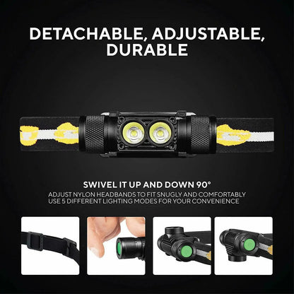 H25S Mini LED HeadLamp XML 1200lm Head lamp White Light Headlamp USB Rechargeable 18650 Head Light